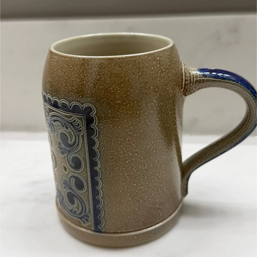 Goebel Merkelbach Saltglaze Beer Stein‎ Mug Tan Blue Size 0.5L Vintage Stoneware